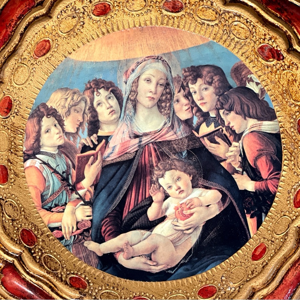 Vintage Florentine Gilt Tray with Madonna Decal 7.5” - Picture 2 of 10